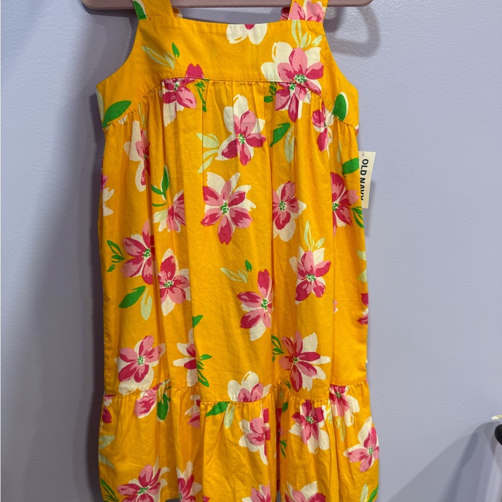 Old Navy Bright Yellow and Pink Floral Kids Dress